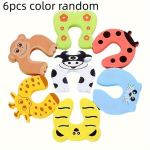 TEMU 귀여운 동물 패턴 EVA 폼 도어 스토퍼 6개 세트, 광택 메탈 마감 - 홈 데코 및 안전에 완벽