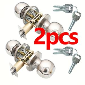TEMU 침실 및 욕실에 적합한 사생활 보호 잠금 장치가 있는 도어 손잡이 2개 세트 - 안전하고 잠금 가능하며 설치가 용이함 - 3단 스테인리스 스틸 원형 손잡이|방문손잡이