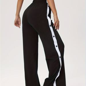 TEMU 캐주얼 하이웨이스트 사이드 루즈핏 스포츠 바지 및 요가 레깅스, 러닝 및 피트니스용 편안한 버튼 탄성 허리