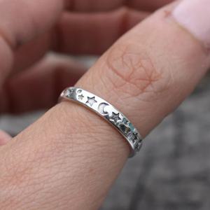 TEMU 1개 여성용 달과 별 반지, 스테인리스 스틸 쌓을 수 있는 초승달 반지 별 반지, 데이 선물