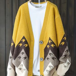 TEMU 새로운 여성용 컬러블록 패셔너블한 활용도 높은 V넥 단추 달린 가디건 재킷