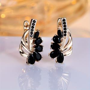 TEMU 티어드롭 컷 블랙 스톤 드롭 귀걸이 1쌍, 신부 웨딩 주얼리, 나뭇잎 꽃무늬 드롭 귀걸이, 발렌타인데이 할로윈 선물