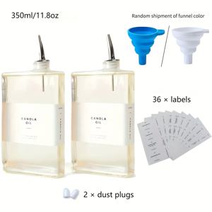 TEMU 2개의 유리 병과 2개의 금/실버 포어 | 주방 올리브 오일 디스펜서, 커피 시럽 디스펜서, 필수 주방 유리 병, 350ml/11.8oz - 금색 및 은색