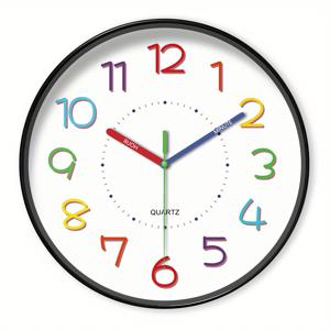 TEMU 1개 컬러풀 교육용 벽시계, 교육 디자인 학습 시계 - 조용한 틱 없음, 거실, 침실, 교실, 사무실 장식, 홈 장식, 생일 휴일 선물, 배터리 구동(AA 배터리 미포함)