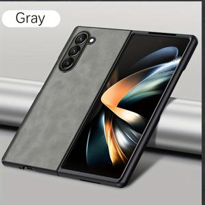 TEMU 휴대폰 케이스 - 고급스럽고 내구성이 뛰어나며 가벼운 인조 가죽 케이스, 삼성 갤럭시 Z 폴드 6, 5, 4, 3 및 5G에 적합하며 단색의 빈티지 비즈니스 스타일이 특징입니다.