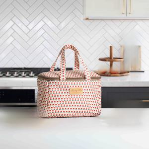 TEMU 플로럴 프린트 대형 사각 도시락 가방, 보온 피크닉 토트백, 손세탁 전용, 혼합 컬러, PVC/폴리에스터 소재, 야외 활동 및 학교 점심용, 비식품 접촉 가능