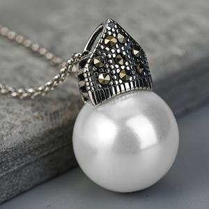 TEMU 우아한 빈티지 스타일 펜던트 목걸이 - 모조 진주 - 마카사이트 디테일이 있는 구리 체인, 데이, 6월 탄생석, 일상 및 파티 룩에 다재다능, 여성을 위한 1개 기념일 선물