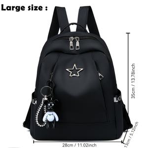 TEMU 스타일리시한 대용량 여성 백팩, 조절 가능한 스트랩, 베어 참이 달린 내구성 폴리에스터 데이팩 - 여행 및 학교에 완벽