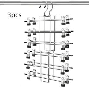 TEMU 6단 공간 절약형 바지 걸이, 클립형 스커트 걸이, 청바지 및 스카프 걸이 포함 의류 수납용 옷장 정리 용품, 대학 기숙사 필수 데코|바지걸이