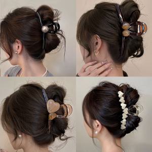 TEMU 여성용 대형 헤어 클로 클립 4개 세트 - 두꺼운, 질감 있는 머리에 이상적 | 스타일리시한 일상 사용 및 완벽한 크리스마스 선물 | 다양한 색상과 패턴의 헤어 액세서리