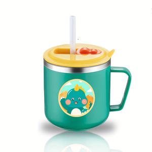 TEMU 1개 스테인리스 스틸 머그컵 (빨대 포함), 휴대용 커피컵 (손잡이 및 계량 표시), 우유컵