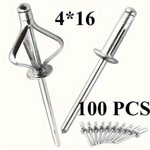 TEMU 순수 알루미늄 블라인드 리벳 50/100개입, 3발 리벳, 3단 폭발 알루미늄 팝 리벳 (4 X 14/16/20mm 및 4.8 X 14/16/20mm 사이즈), 자동차, 요트 및 가구용으로 사용되는 긴 핸들 솔리드 리벳. 알루미늄 오픈컷