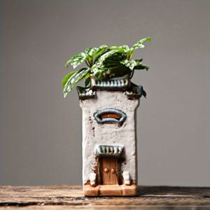 TEMU 유니크한 수제 제작 창의적인 옛 집, 세라믹 화분 및 어항 조경 장식이 특징이며, 사무실 환경의 화분에 이상적이며 선물로 완벽합니다.