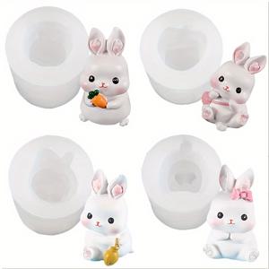 TEMU 레진, 클레이 및 공예용 4개 세트 토끼 실리콘 몰드 - DIY 데스크탑 및 자동차 장식에 완벽, 공예용 실리콘 몰드