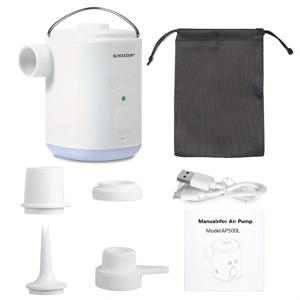 TEMU 휴대용 미니 전기 에어펌프, 2-in-1 공기 주입 및 진공 기능, 빠른 공기 주입을 위한 4개 노즐 포함. 수영장 플로트, 수영링, 에어매트리스, 수영장, 수상 스포츠, 캠핑에 적합. 200루멘 조명, 3000mAh 충전식 리튬 배터리, 휴대폰 충전 기능 탑재