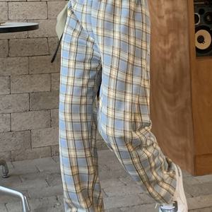 TEMU 여성용 하이웨이스트 루즈핏 두꺼운 체크 무늬 와이드 레그 팬츠 한 쌍, 따뜻한 양털 플리스 소재, 겨울에 완벽