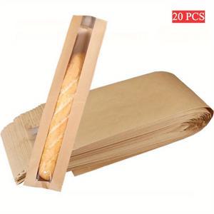 TEMU 20개입 종이 빵 봉투, 바게트 크래프트 종이 봉투, 홈메이드 빵 및 프렌치 브레드용 투명 창 포함 보관 봉투 (브라운)