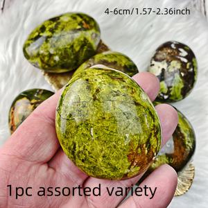 TEMU 1개 천연 그린 팜 스톤 - 기하학 패턴 타원형 돌, 홈 데코, 사무실용, 주얼리 만들기, 독특한 명절 생일 선물 (데스마스, 크리스마스, 추수감사절)