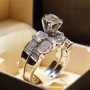 TEMU 2pcs 빈티지 럭셔리 스타일 여성 패션 스택 가능한 반지 세트 - 합성 큐빅 지르콘, 구리 베이스, 결혼식, 약혼식, 기념일, 크리스마스 선물에 이상적, 일상적인 착용 및 특별한 기회에 적합