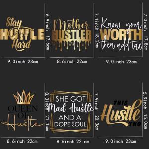 TEMU 6팩 골든 모티베이셔널 인용구 비닐 전사 스티커 - 세탁 가능한 DIY 데칼, 의류·가방·모자용 - 강력한 문구와 내구성 있는 비닐 소재, 옷·액세서리용 스티커, 우아한 폰트 디자인, 고품질 접착제