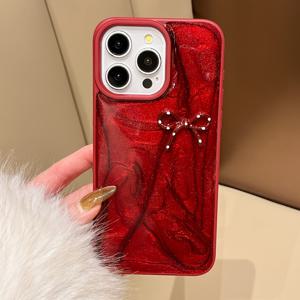 TEMU 여성용 아이폰 프로 맥스 14 15 프로 13 프로 맥스용 세련된 단색 뒷면 커버 쉘, 고급스러운 폴카 도트 보우 넥 폰 케이스