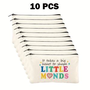 TEMU 10pcs 감사 주제 컬러풀 텍스트 패턴 디자인 지퍼 포켓 메이크업 가방, 휴대용 다기능 보관 가방, 비에지, 폴리에스터, 비, 손세탁 또는 전문 세탁, 위치 지정 프린팅, 엄마, 교사, 노인, 추수감사절, 크리스마스, 생일, 교사날, 학교로 돌아가기, 졸업, 어머니의 날
