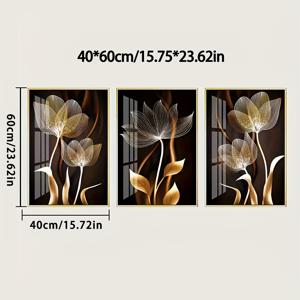 TEMU 2D 플랫, 2D 플랫, 검정과 금색 꽃무늬 벽걸이 캔버스 프린트가 특징인 액자 없는 포스터 3종 세트, 거실 장식용으로 디자인됨 - 모던 추상 디자인, 캔버스 포스터, 영감을 주는 인용구 벽걸이 예술, 거실, 주방, 욕실에 적합