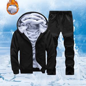 TEMU Men's Winter Solid Col Thiened Flee Casual Sptswear Set