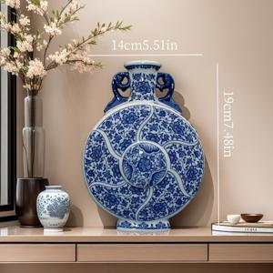 TEMU 핸드메이드 징덕정 화병 - 청화백자 새와 꽃 무늬, 원통형, 이중 귀뚜리 뚜껑, 빈티지 홈 데코, 레트로 중국 예술, 테이블 센터피스 또는 수집용 선물