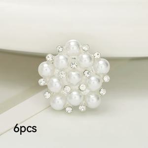 TEMU 6개 세트 우아한 은빛 라인스톤 모조 진주 꽃 메탈 버튼, 홈용 봉제 액세서리, 웨딩 파티 스크랩북 얇은 장식, 데님 재킷, 셔츠, 드레스, 스웨터, 코트, 윈드브레이커에 적합