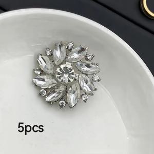 TEMU 럭셔리 라인스톤 꽃 메탈 단추 5개, 재봉용 장식 공예, 웨딩 파티 스크랩북 장식, 셔츠, 정장, 드레스, 퍼 코트, 데님 재킷, 스웨터, 트렌치 코트에 적합, 재봉 공예,라인스톤 버튼,플로럴 디자인,라인스톤 장식,장식 조각,장식용 단추,공예 애호가,패션|데님원피스