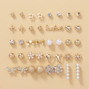 TEMU 나비, 눈꽃, 글자 등이 포함된 20쌍의 패셔너블한 여성용 스터드 귀걸이 세트, 귀여운 데일리 멀티 스타일 의상 및 선물용