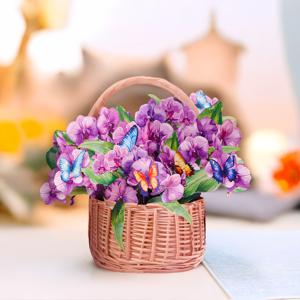 TEMU 1개 난초 바구니 팝업 카드, 어버이날, 생일, 기념일, 생각해요, 쾌유 기원 카드와 봉투 포함