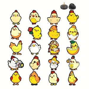 TEMU 20개/세트, 플라스틱, 사진 꽃 모자 알 껍질 물을 마시는 작은 노란 닭 시리즈 패턴 핀, 의류 액세서리 가슴 꽃 세트