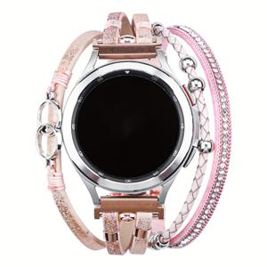 TEMU PU 가죽 팔찌 - 삼성 7/6/5/4 밴드 40mm 44mm 여성용, 핸드메이드 멀티레이어 비즈 스트랩 (워치 6 클래식 43mm/워치 5 프로/갤럭시 액티브 2 42mm)