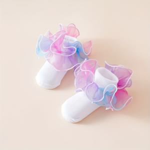 TEMU 여아용 큰 꽃무늬 레이스가 있는 양말 한 쌍, 공주 춤을 위한 디자인.