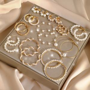 TEMU 22개/12개/10개 패션 레트로 우아한 정교한 메탈 멀티 엘리먼트 인조 진주 꼬임 브레이드 큰 귀걸이 세트 여성용 파티 데이트 선물 데일리 출퇴근 다용도 귀걸이 발렌타인데이 기념일 여성 선물