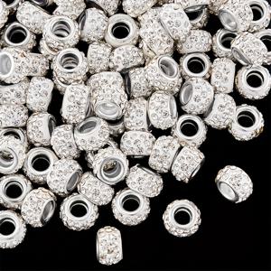 TEMU 80개 화이트 AB 라인스톤 폴리머 클레이 비즈, 반짝임 & 대형 구멍 스페이서 - 팔찌, 목걸이, 귀걸이 DIY 공예용품, 광택 마감 비즈