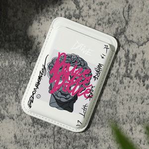 TEMU 고급스러운 패셔너블한 독특한 조각 패턴 인공 PU 가죽 자석 카드 홀더 아이폰 16 15 14 13 12 프로 맥스용, PU 가죽 지갑 부착물, 1-2장의 카드 보관, 내장 보안 포켓 장착