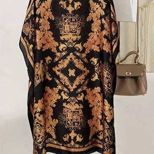 TEMU 플러스 사이즈, 플러스 사이즈 라이트 럭셔리 빈티지 프린트 봄/여름 얇은 모조 풀오버 루즈 셔츠 드레스