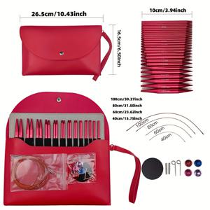 TEMU 39피스 뜨개질 도구 세트, 알루미나 레드, 분리 및 교체 가능한 헤드, 원형 스웨터 바늘, 다기능 분리형 원형 바늘, 10CM, 13쌍