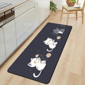 TEMU 두꺼운 1.1cm 주방 바닥 매트, 간단한 새끼 고양이 패턴 미끄럼 방지 복도 발코니 폴리에스터 바닥 매트 두꺼워진 내마모성 및 얼룩 방지 적합한 주방 거실 현관 발코니 및 홈 데코레이션용
