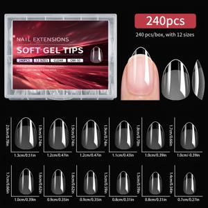 TEMU 240개 소프트 젤 네일 팁, 하프 매트 풀 커버리지 특징. 이 프레스온 네일은 아몬드, 스퀘어, 코핀 모양으로 제공되며 얇은 앞면과 두꺼운 뒷면이 있습니다. 여성 매니큐어에 이상적입니다.