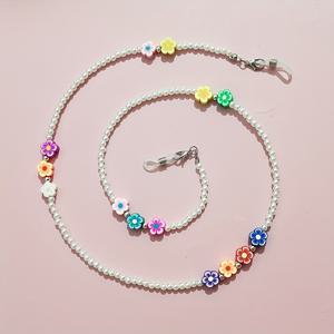 TEMU 수제 비즈 안경 체인, 컬러풀 플라워 소프트 클레이 액센트