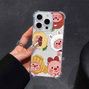 TEMU 아이폰 모델 16, 15, 14, 13, 12, 11 프로 맥스, X, XR, XS 맥스, 8, 및 7 플러스에 적합한 귀여운 핑크 만화 캐릭터 폰 케이스. 드롭을 위한 투명한 부드러운 뒷면이 있습니다.