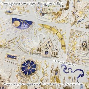 TEMU 우아한 한정판 와시 테이프 세트 - 플래티넘 스완 성, 타워, 조개, 그리고 별이 빛나는 밤 디자인, PET 소재, 8cm x 135cm, 일기장, 플래너, DIY 공예에 이상적, 일기장 액세서리|우아한 장식|내구성 있는 테이프