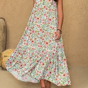 TEMU 러스티다스티 여성 의류 빈티지 에스닉 로맨틱 프린트 컷아웃 패치워크 디자인 섬세한 버튼 디테일 레이스 플리츠 A라인 스커트 아티스틱 캐주얼 페스티벌 휴가 비치 루즈 가벼운 신선 자연스러운 데일리 출근 매력 우수품질 추천 라마단