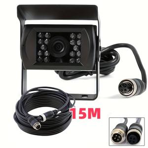 TEMU RV, 캠퍼, 버스용 헤비듀티 4핀 야간 투시 18LED 백업 카메라 - 와이드 앵글 후방 시야, HD 적외선 LED, 12V/24V, 쉬운 설치, 선바이저, GX12 M12 커넥터, 15m 항공 케이블 포함