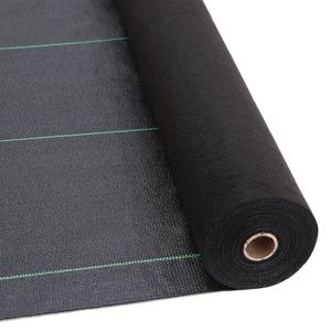 TEMU 1롤 헤비듀티 블랙 PP 부직포 조경 천 - 녹색 스티치 가장자리, 내구성, 차광 및 통수 기능, 정원, 채소밭, 화단용 잡초 방지 천