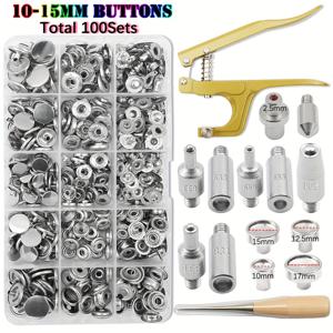 TEMU 100-150세트 메탈 스냅 버튼 키트, 버튼 설치 플라이어 의류 재킷 가죽 공예 재봉 액세서리 포함